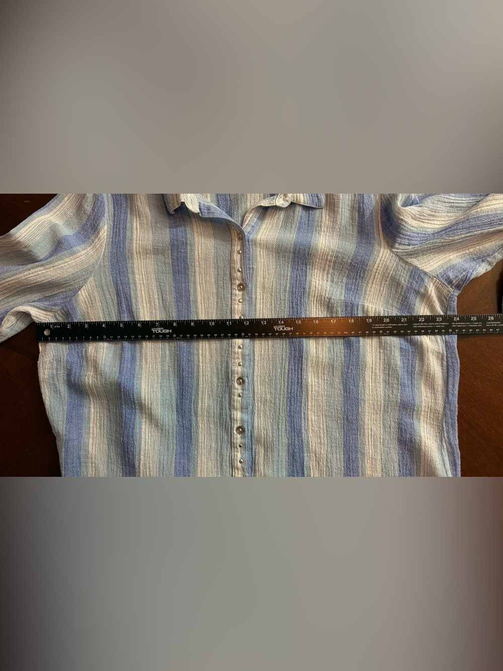 Erika Blue and White Vertical Stripe Button-Down Shirt - Picture 6 of 8